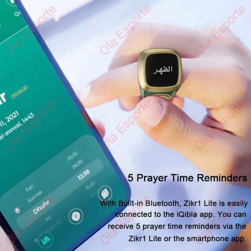 Iqibla Smart Tasbih Tally Counter for Muslims Zikr Ring Digital Tasbeeh 5 Prayer Time Vibration Reminder Waterproof Qibla Subhah - Image 5