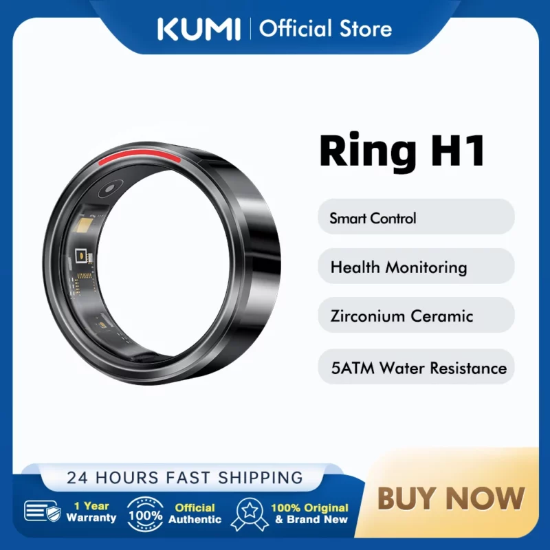 KUMI Smart Ring H1 Durable 5ATM Waterproof Remote Control Functionality Sleek Ceramic Design Men Women