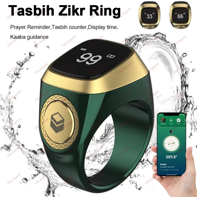 Iqibla Smart Tasbih Tally Counter for Muslims Zikr Ring Digital Tasbeeh 5 Prayer Time Vibration Reminder Waterproof Qibla Subhah